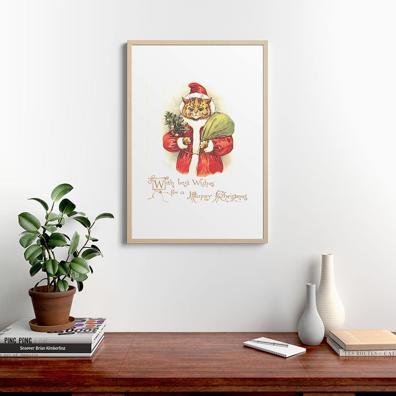 Father Christmas Cat' by Louis Wain Framed Art Print