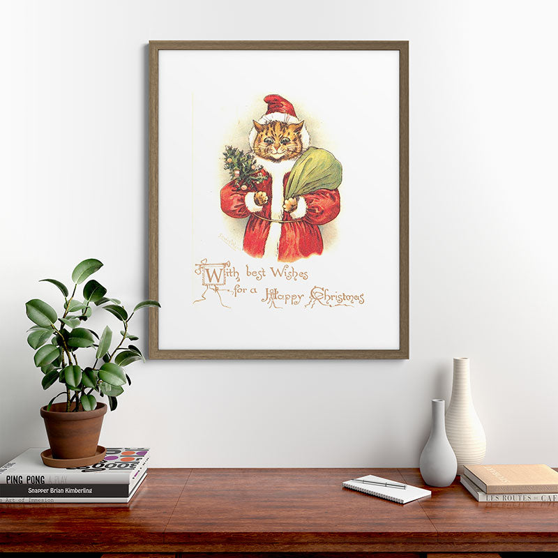 Father Christmas Cat' by Louis Wain Framed Art Print