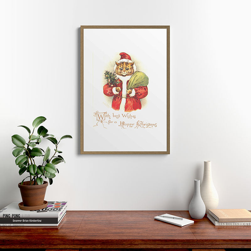 Father Christmas Cat' by Louis Wain Framed Art Print