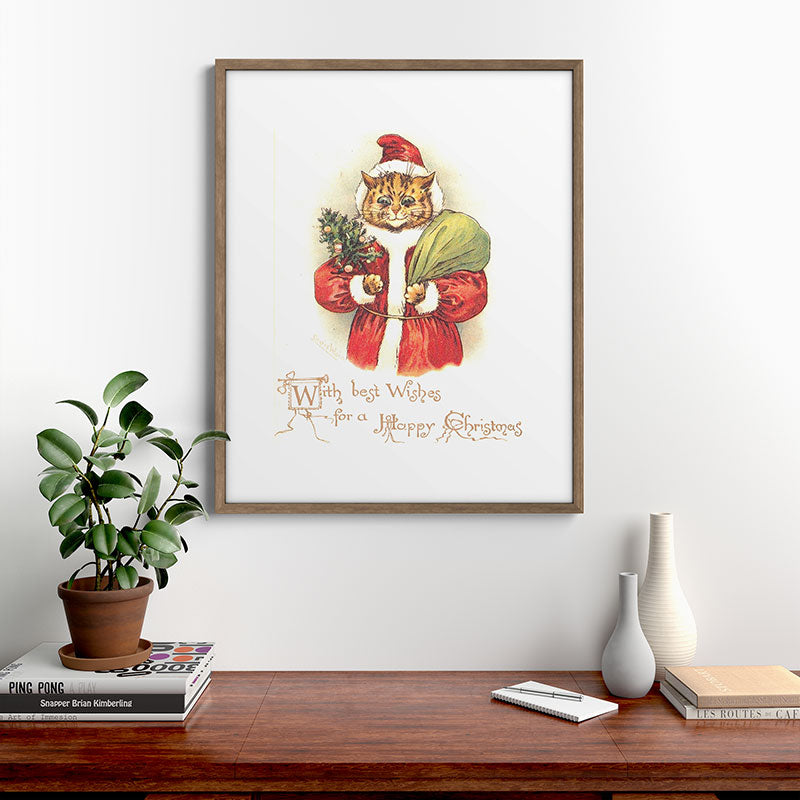 Father Christmas Cat' by Louis Wain Framed Art Print