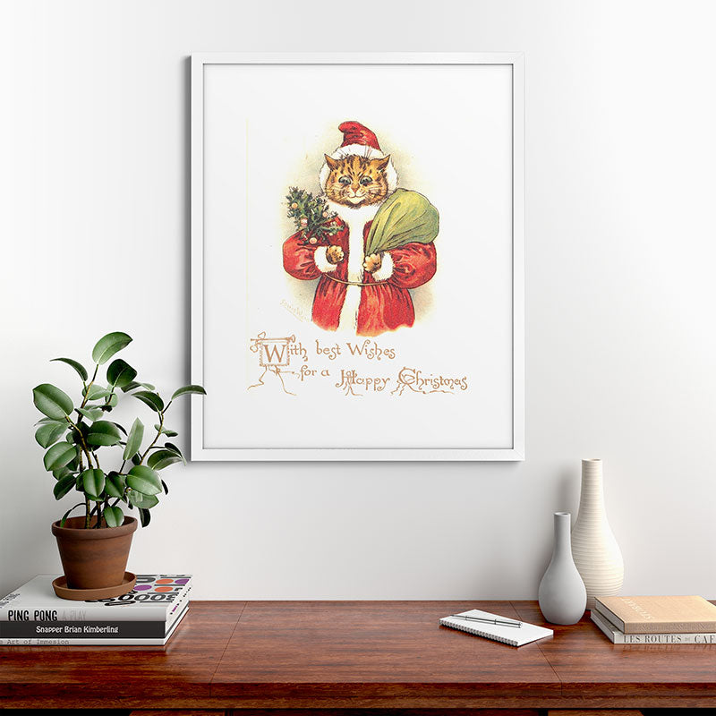 Father Christmas Cat' by Louis Wain Framed Art Print