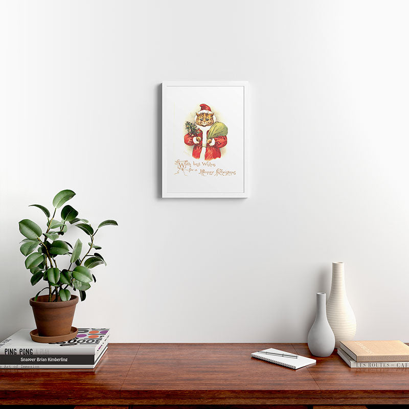 Father Christmas Cat' by Louis Wain Framed Art Print