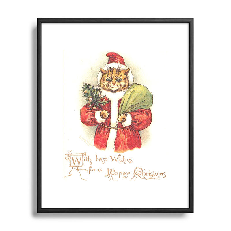 Father Christmas Cat' by Louis Wain Framed Art Print