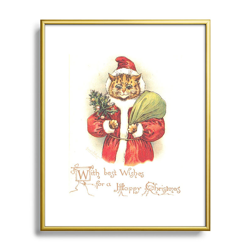 Father Christmas Cat' by Louis Wain Framed Art Print