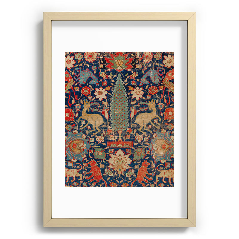 17th Century Persian Rug Print with Animals Framed Art Print