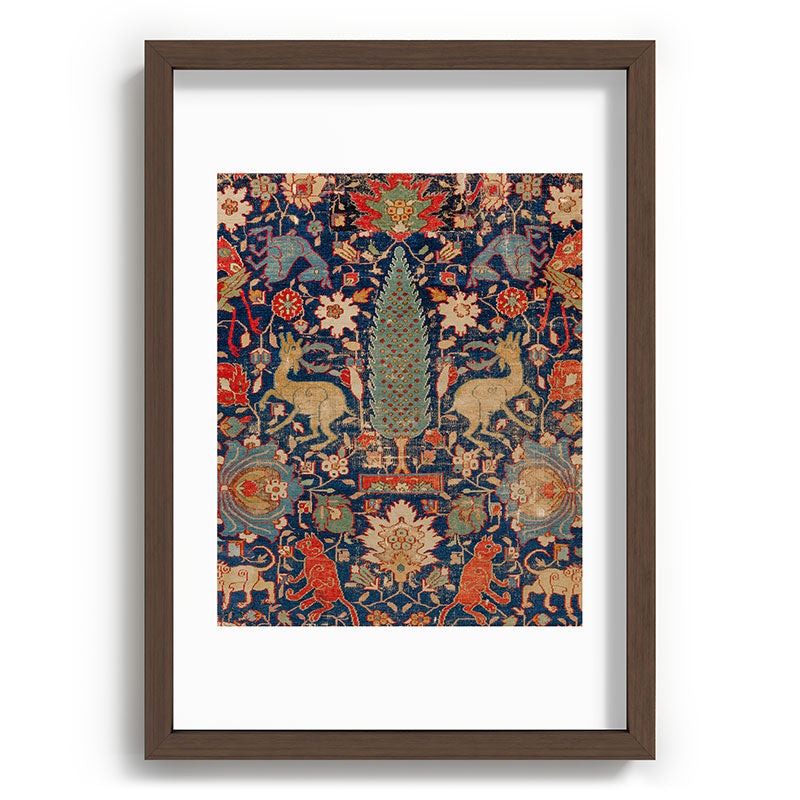 17th Century Persian Rug Print with Animals Framed Art Print