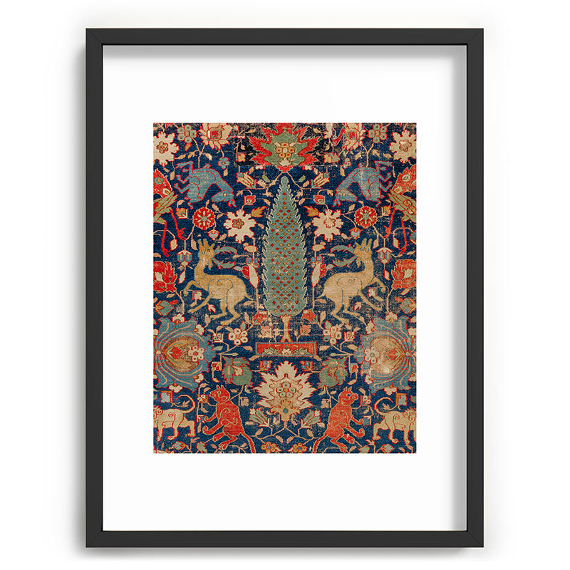 17th Century Persian Rug Print with Animals Framed Art Print