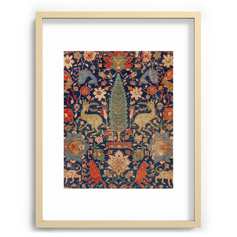 17th Century Persian Rug Print with Animals Framed Art Print