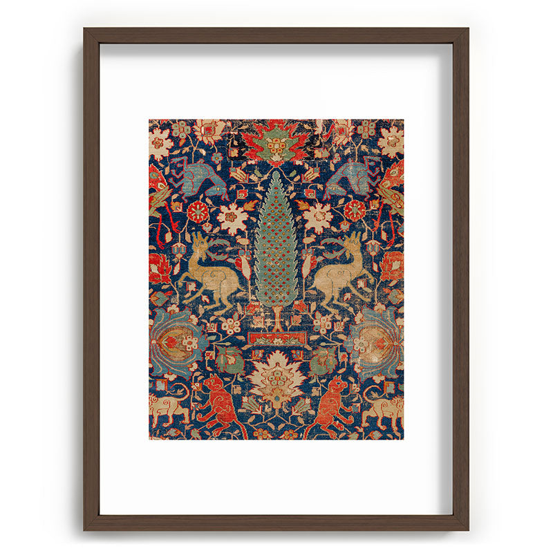 17th Century Persian Rug Print with Animals Framed Art Print