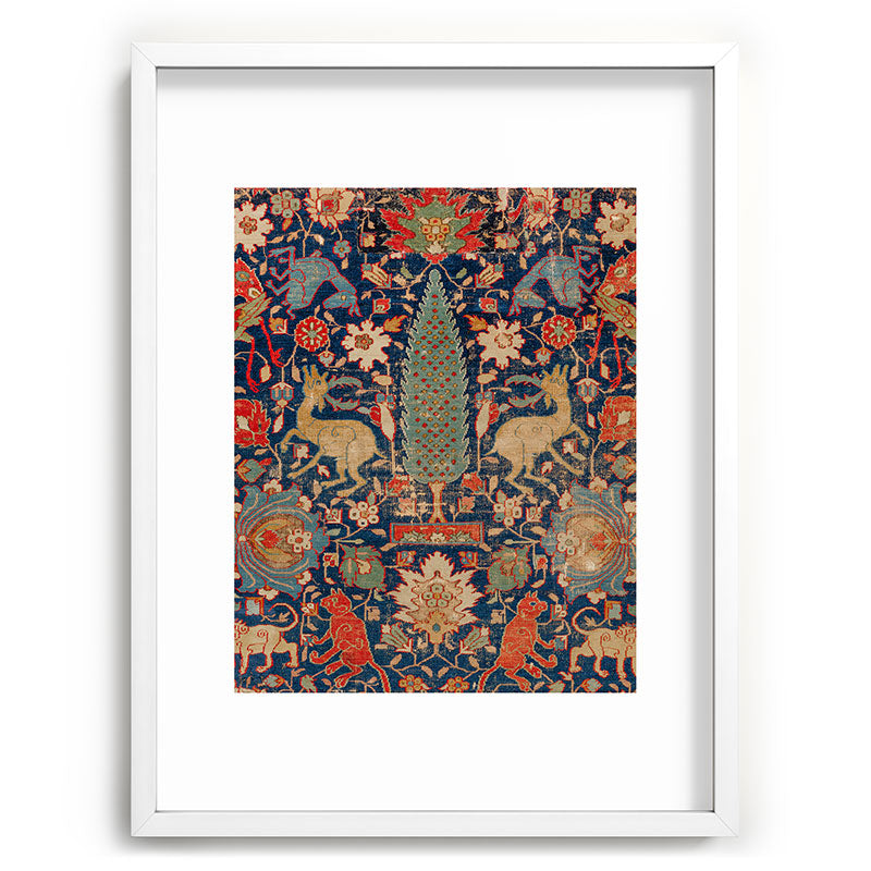 17th Century Persian Rug Print with Animals Framed Art Print