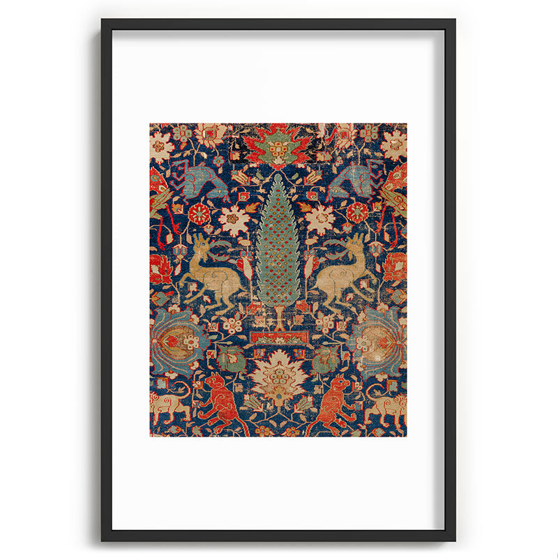 17th Century Persian Rug Print with Animals Framed Art Print