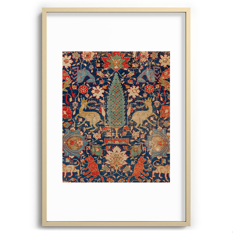 17th Century Persian Rug Print with Animals Framed Art Print