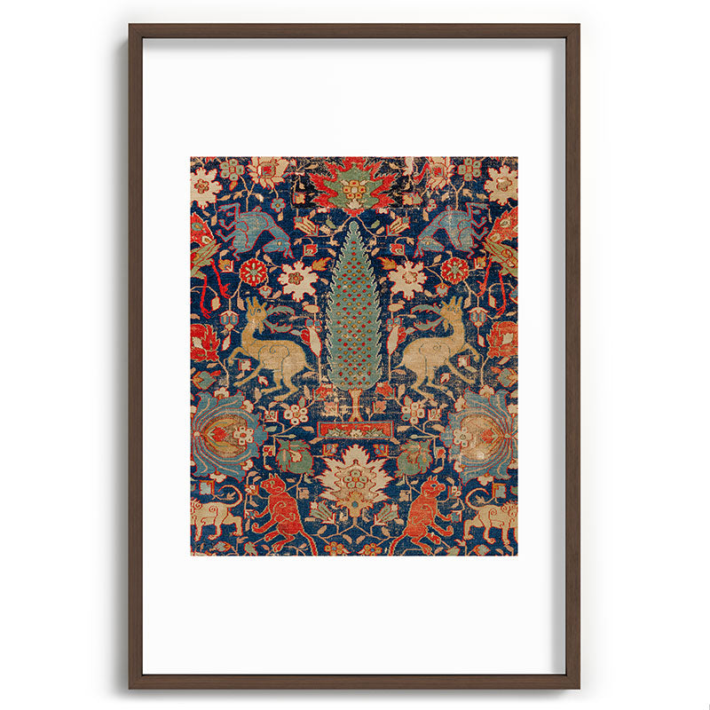 17th Century Persian Rug Print with Animals Framed Art Print