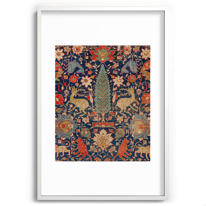 17th Century Persian Rug Print with Animals Framed Art Print