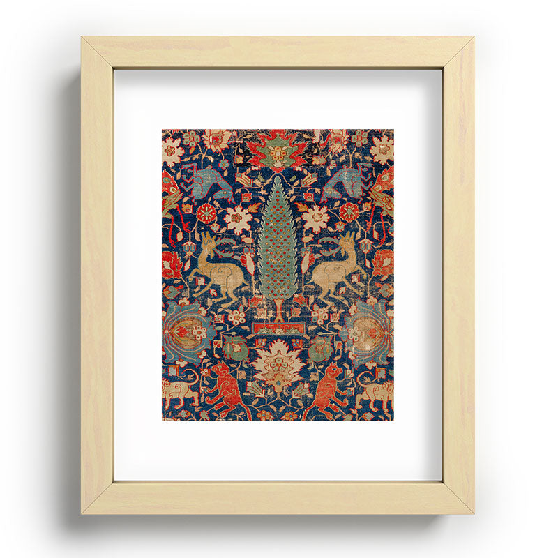 17th Century Persian Rug Print with Animals Framed Art Print