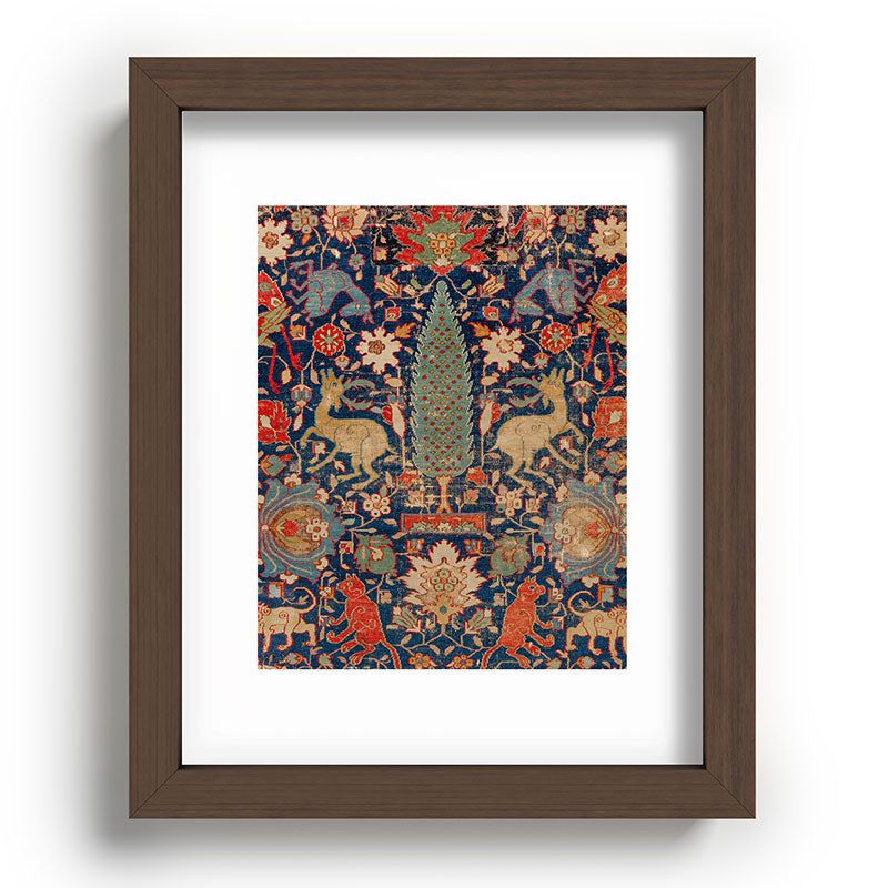 17th Century Persian Rug Print with Animals Framed Art Print