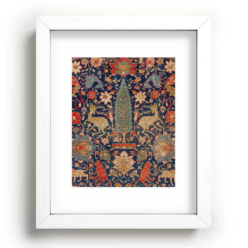 17th Century Persian Rug Print with Animals Framed Art Print