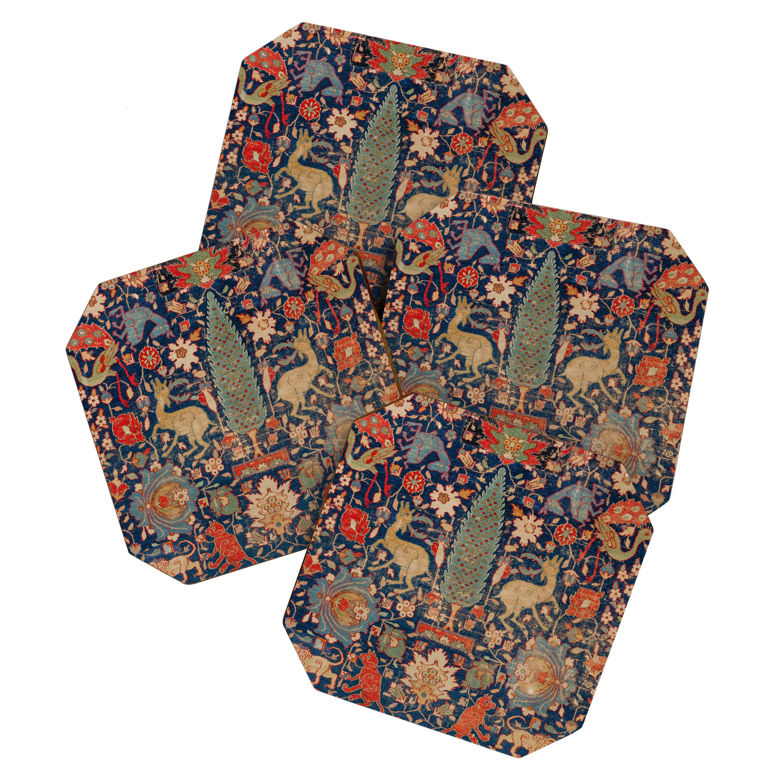 17th Century Persian Rug Print with Animals Coaster