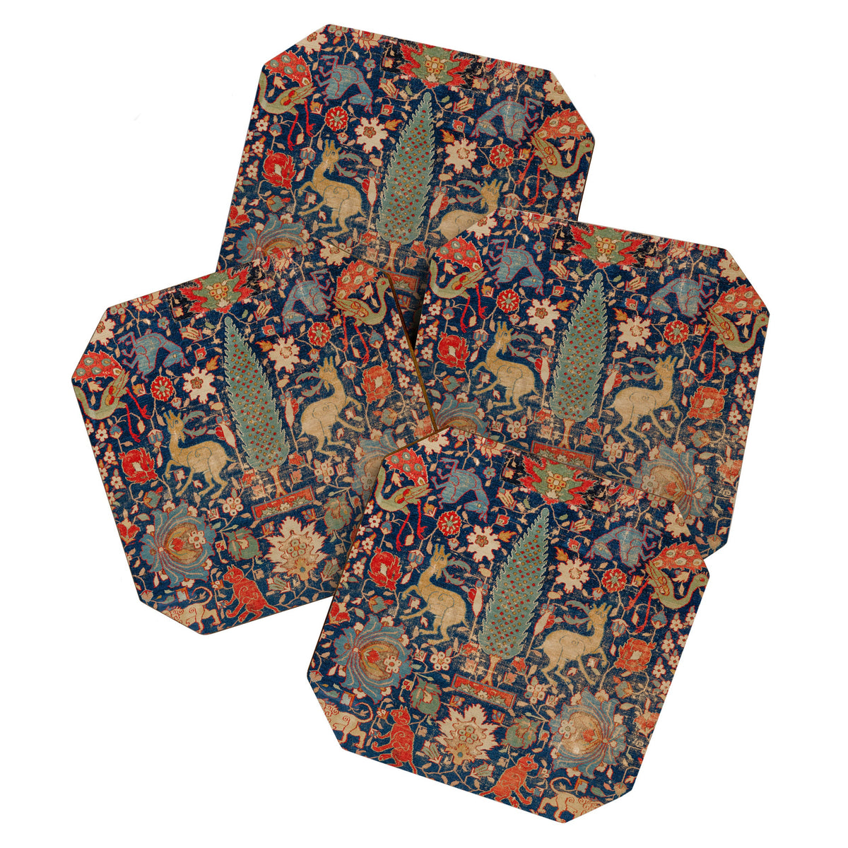 17th Century Persian Rug Print with Animals Coaster