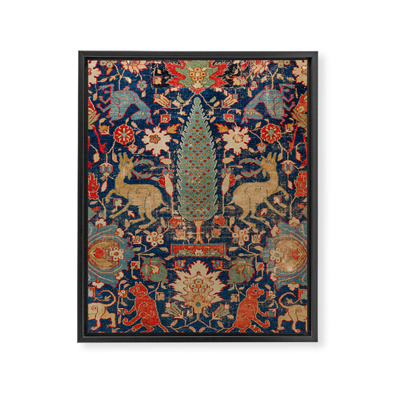17th Century Persian Rug Print with Animals Framed Canvas Print