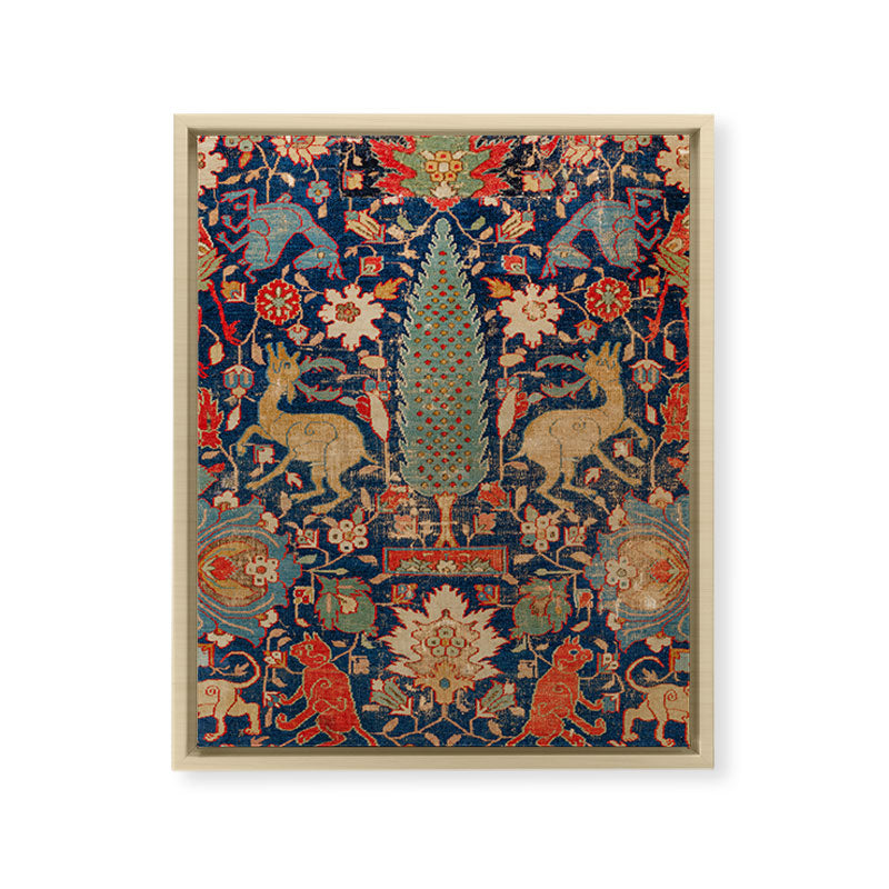 17th Century Persian Rug Print with Animals Framed Canvas Print