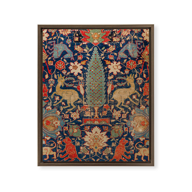 17th Century Persian Rug Print with Animals Framed Canvas Print