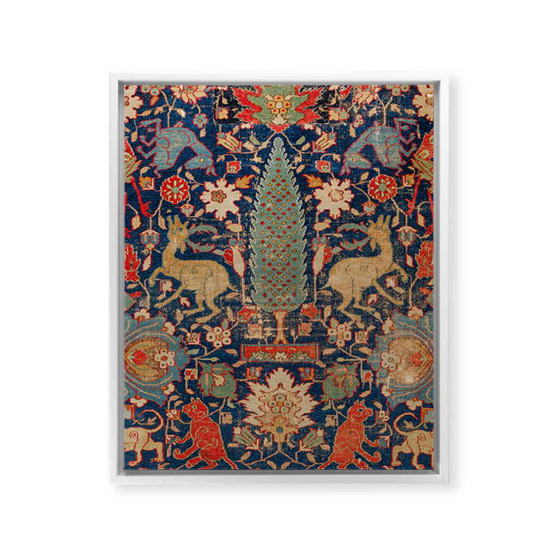 17th Century Persian Rug Print with Animals Framed Canvas Print