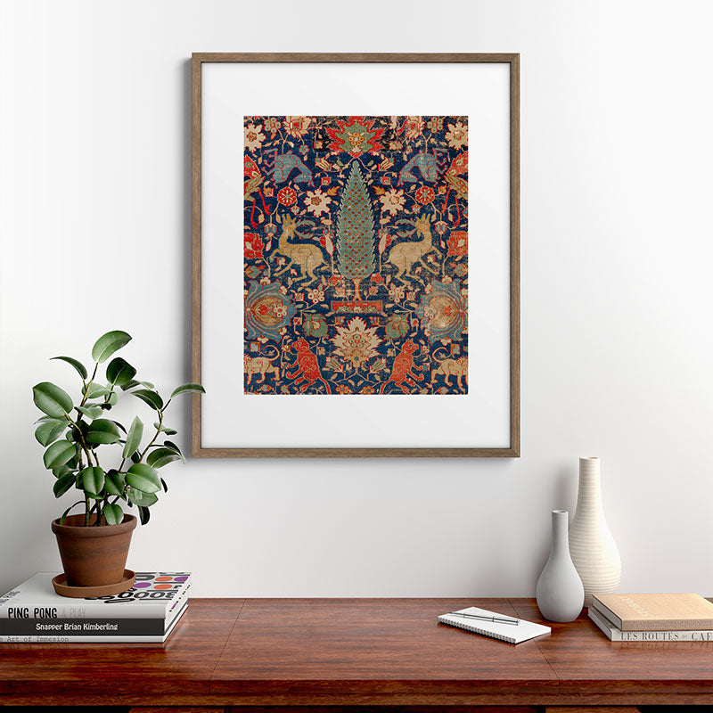 17th Century Persian Rug Print with Animals Framed Art Print