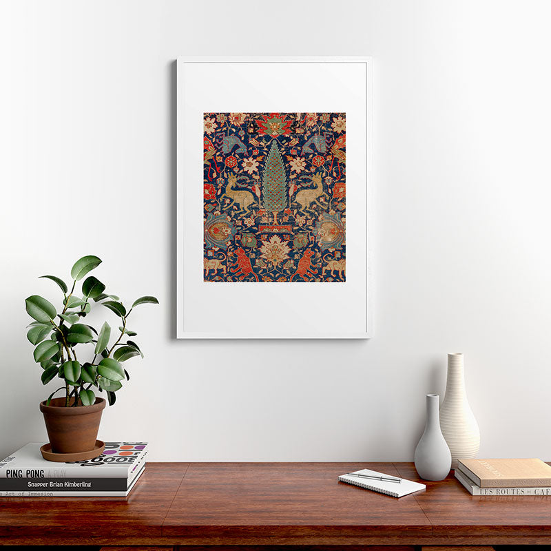 17th Century Persian Rug Print with Animals Framed Art Print