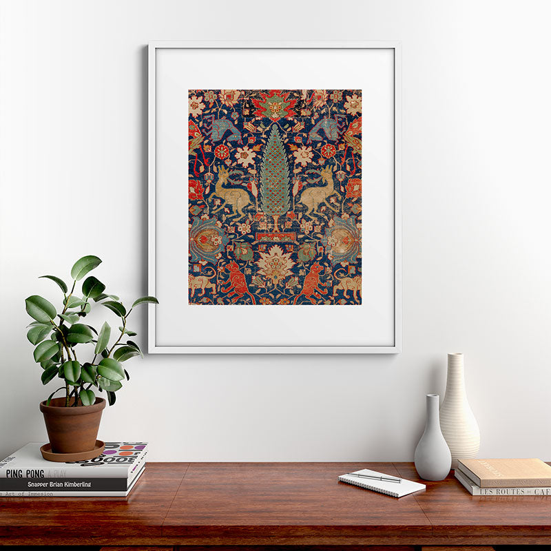17th Century Persian Rug Print with Animals Framed Art Print