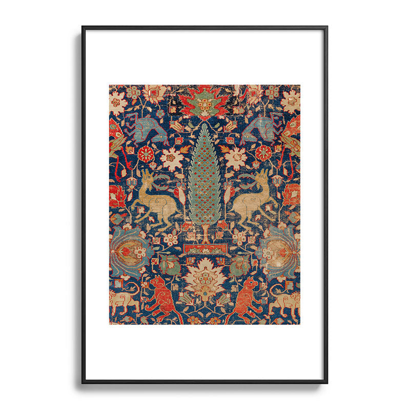 17th Century Persian Rug Print with Animals Framed Art Print