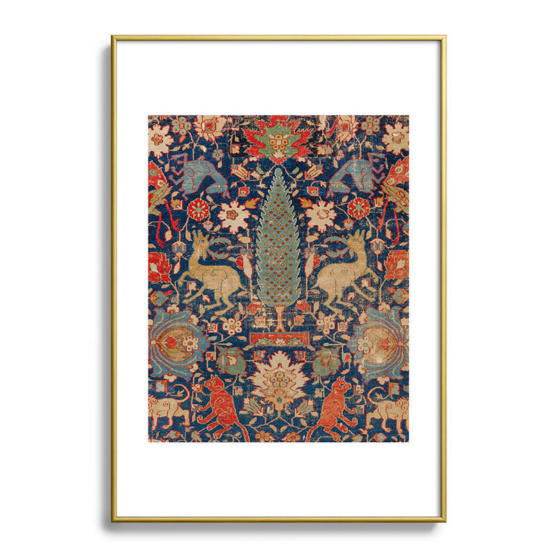 17th Century Persian Rug Print with Animals Framed Art Print