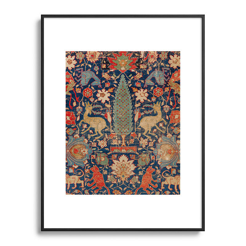 17th Century Persian Rug Print with Animals Framed Art Print