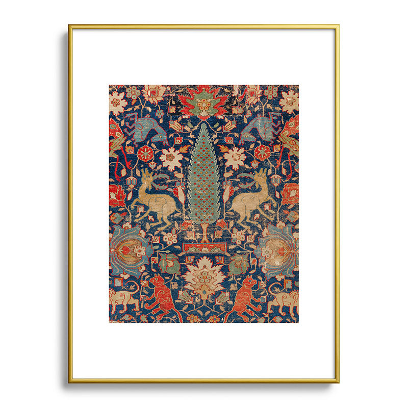 17th Century Persian Rug Print with Animals Framed Art Print