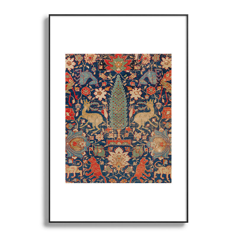 17th Century Persian Rug Print with Animals Framed Art Print