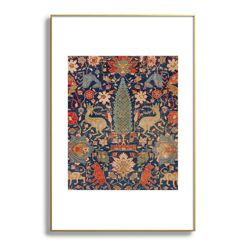 17th Century Persian Rug Print with Animals Framed Art Print
