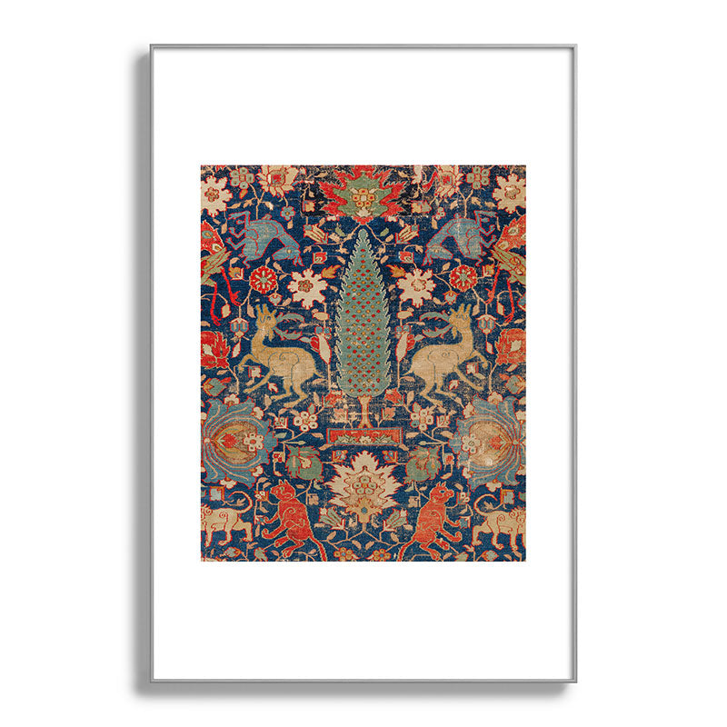 17th Century Persian Rug Print with Animals Framed Art Print