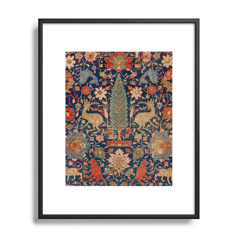 17th Century Persian Rug Print with Animals Framed Art Print