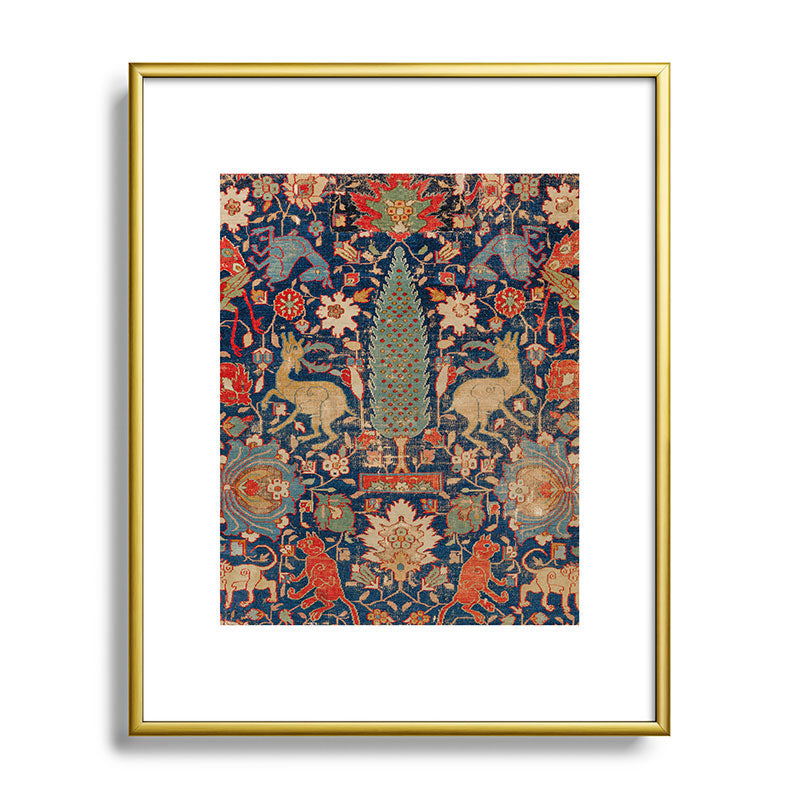 17th Century Persian Rug Print with Animals Framed Art Print