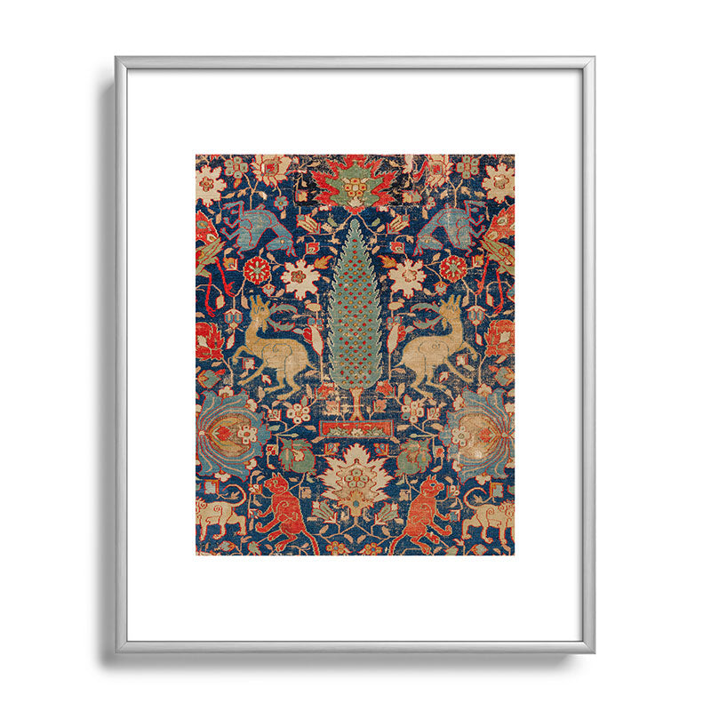 17th Century Persian Rug Print with Animals Framed Art Print