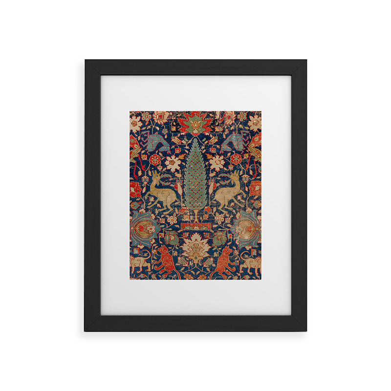 17th Century Persian Rug Print with Animals Framed Art Print