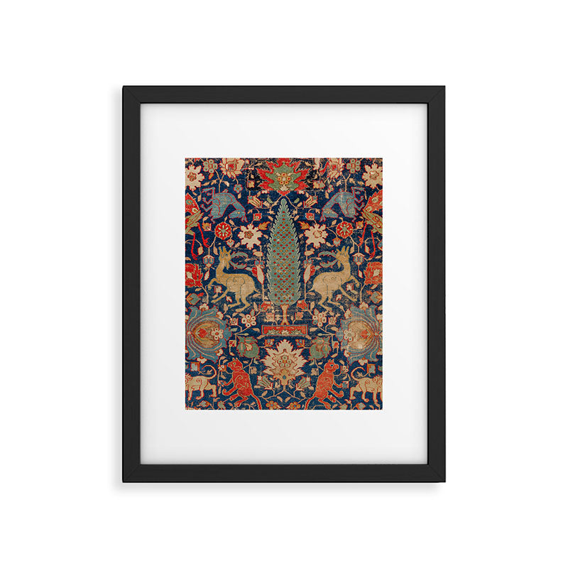 17th Century Persian Rug Print with Animals Framed Art Print