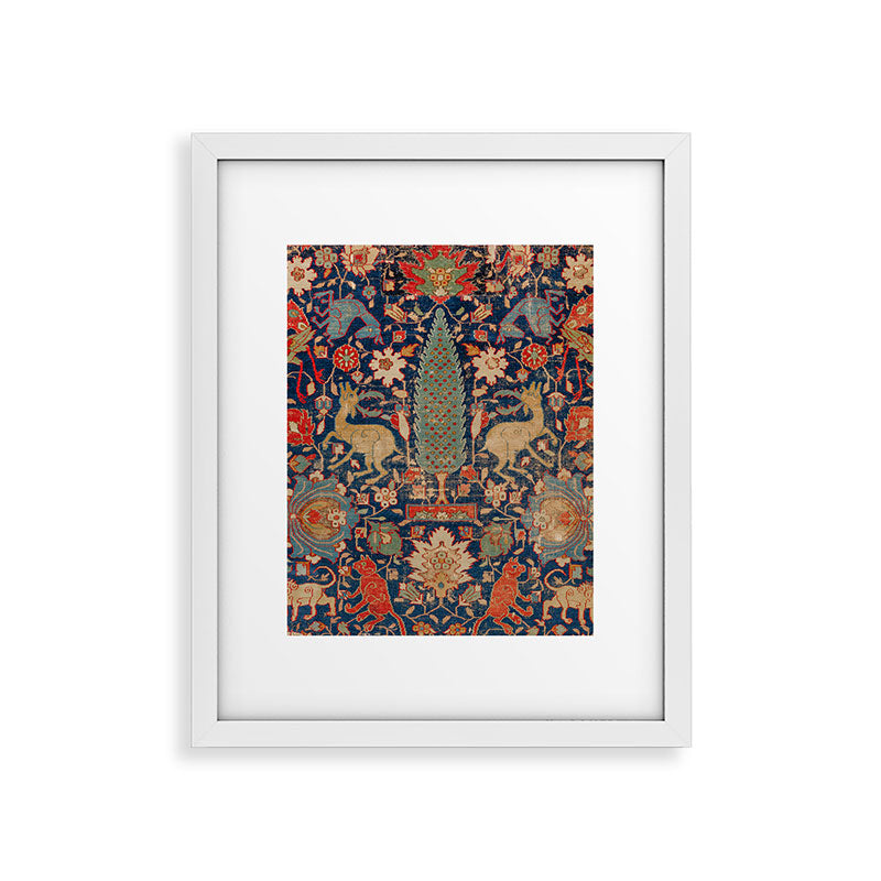 17th Century Persian Rug Print with Animals Framed Art Print