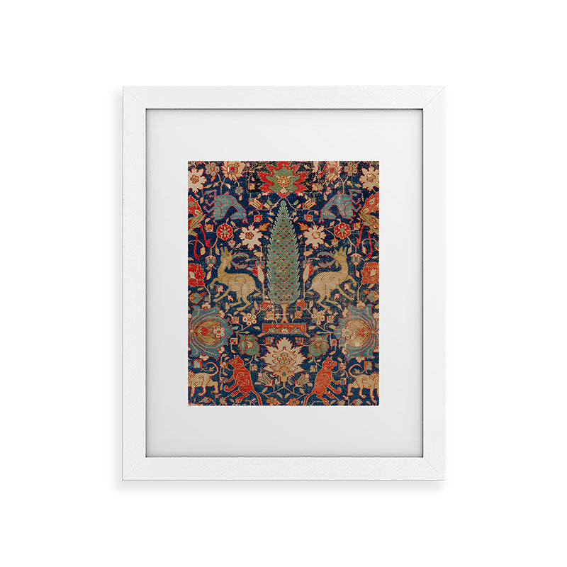 17th Century Persian Rug Print with Animals Framed Art Print