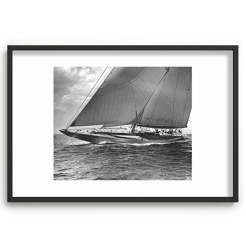 12-meter Sailing Yacht America's Cup Races nautical black and white photograph Framed Art Print