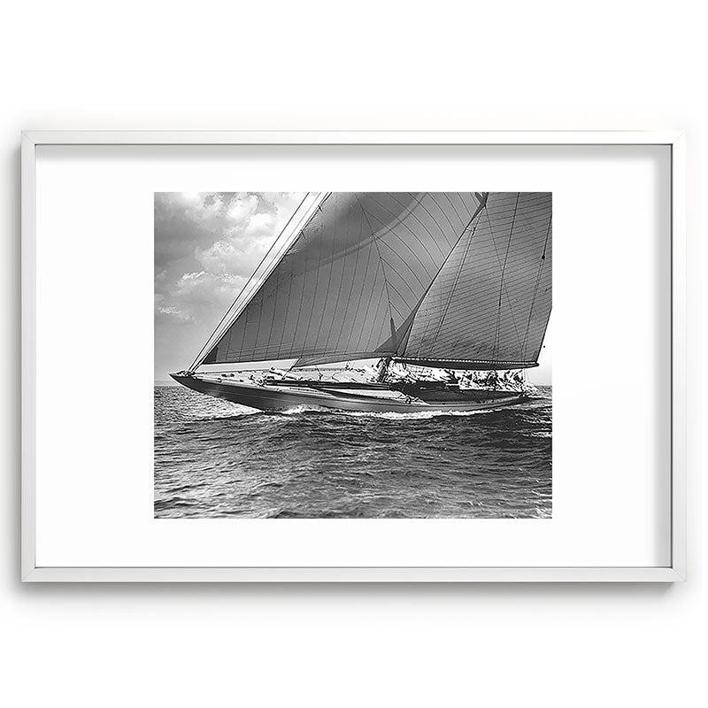 12-meter Sailing Yacht America's Cup Races nautical black and white photograph Framed Art Print