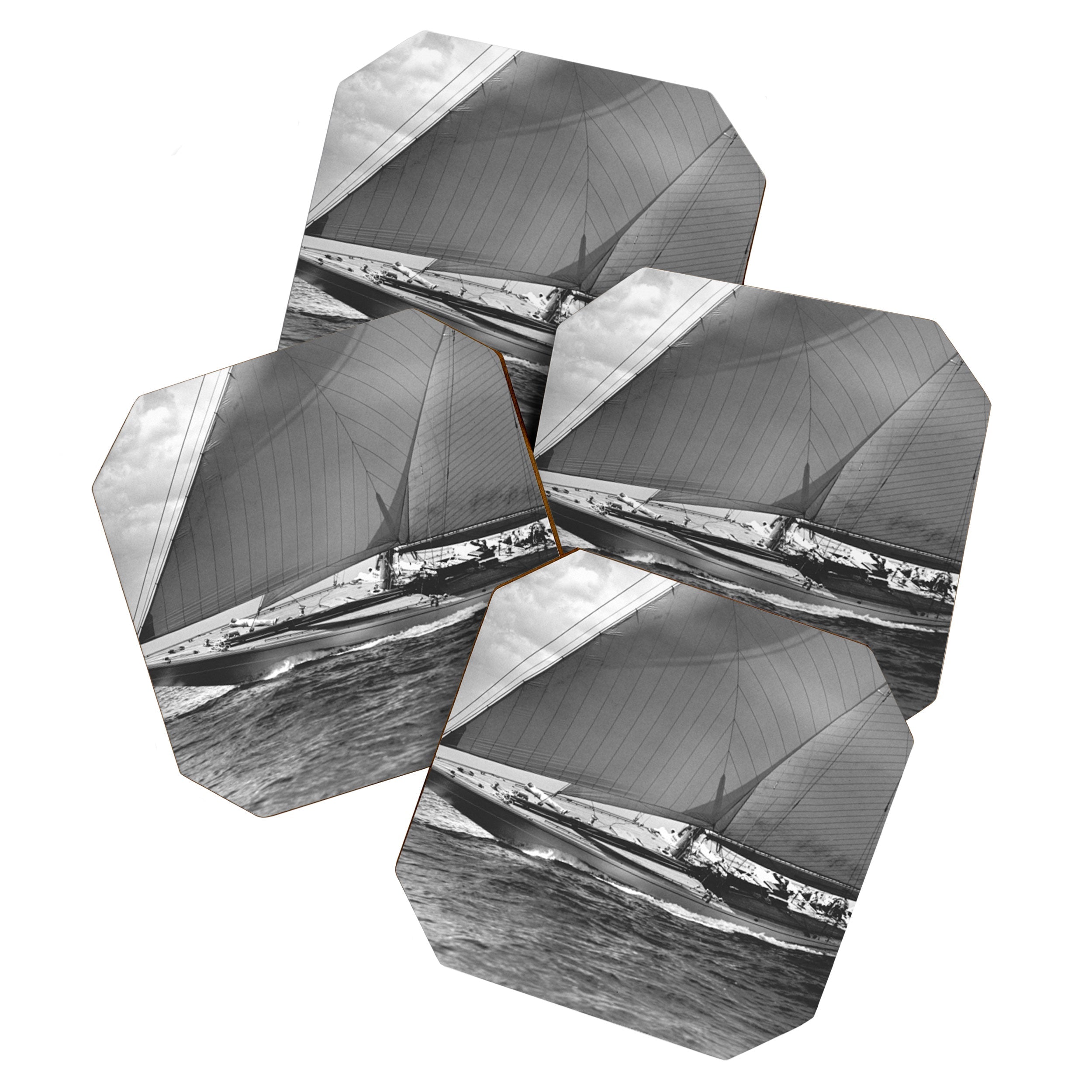12-meter Sailing Yacht America's Cup Races nautical black and white photograph Coaster