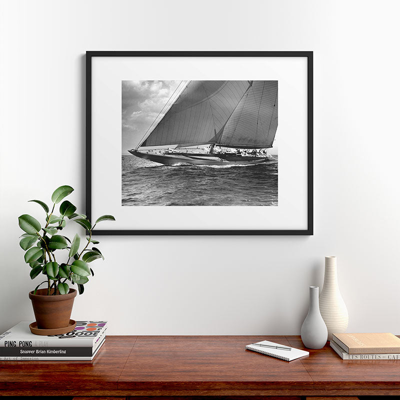12-meter Sailing Yacht America's Cup Races nautical black and white photograph Framed Art Print