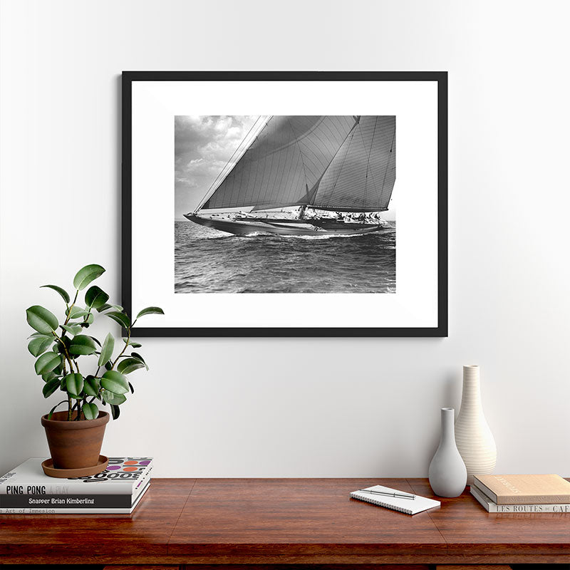 12-meter Sailing Yacht America's Cup Races nautical black and white photograph Framed Art Print