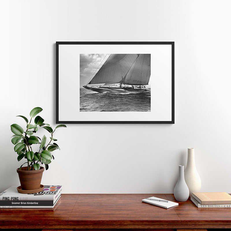 12-meter Sailing Yacht America's Cup Races nautical black and white photograph Framed Art Print